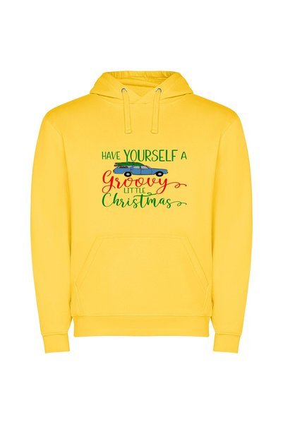 iLovePrints Merry Mobile Madness Φούτερ με κουκούλα σε χρώμα Κίτρινο