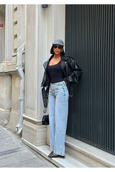 MADAME MELEK Premium Lycra-Free High Waist Relaxed Fit Wide Leg Denim Jeans T...
