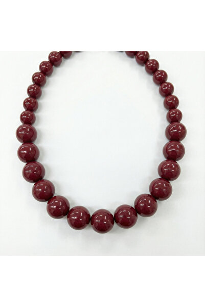 Esdem Accessories Bordo Boyut Geçişli Boncuklu Kolye