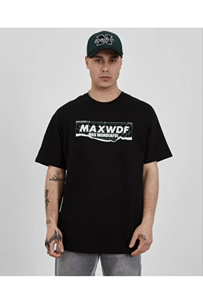 Wear Up Unisex Crew Neck Printed Oversize T-Shirt - Black