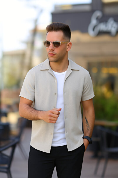 Gökyüzü Moda Men's Short Sleeve Knitted Fabric Cotton Shirt