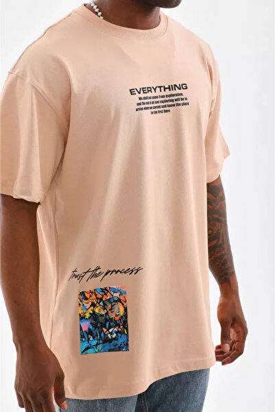 modi Unisex crew neck printed oversize t-shirt - beige