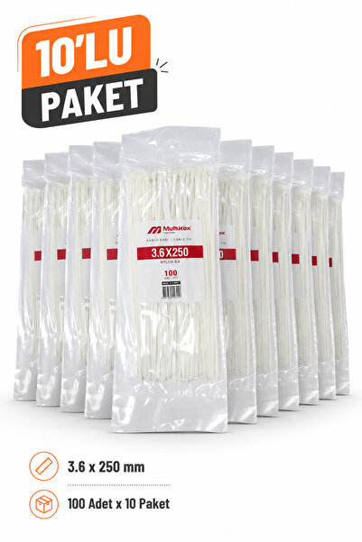 Mutlusan White Cable Tie 3.6X250 mm 10-Pack Total 1000 Pieces