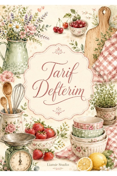 Liamir Studio Yemek Tarif Defteri 50 Yaprak, 100 Sayfa, Laminasyon Kapak / Te...