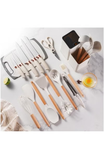 Chinastore 19-Piece Kitchen Utensil and Knife Set, Heat Resistant, Non-Stick ...