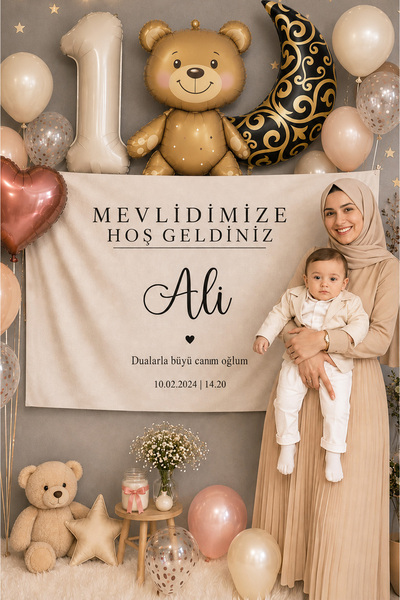 Narelinse Mevlidimize Hoş Geldiniz Kalın Kumaş Kişiye Özel Büyük Ebat Birinci...