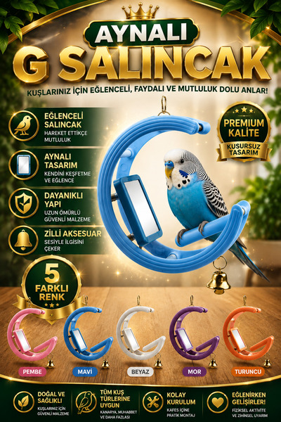Petshop Kuş Salıncağı Aynalı Zilli G Salıncak Muhabbet Kuşu Kanarya Finch Sul...