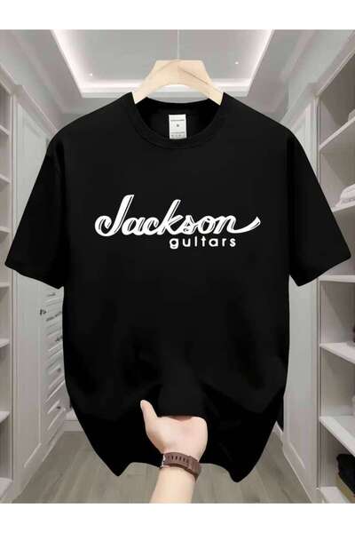 26LIK Men'S Summer T-Shirt With "Jackson Guitars" Graphic Print, Black Short ...