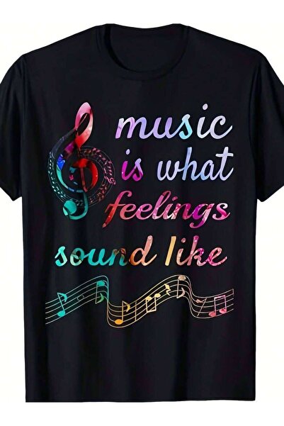 2BIR 1pc Men's Music-Themed Cotton T-Shirt With "Music Is What Feelings Sound...