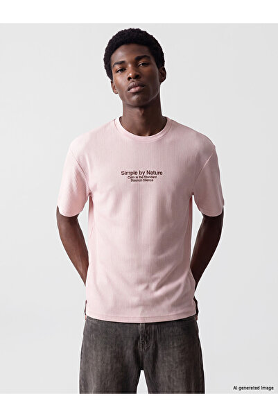 LC Waikiki Xside Pink Crew Neck Printed Men's T-Shirt