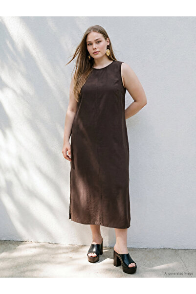 LC Waikiki Brown Plus Size Modal Blend Women's Dress