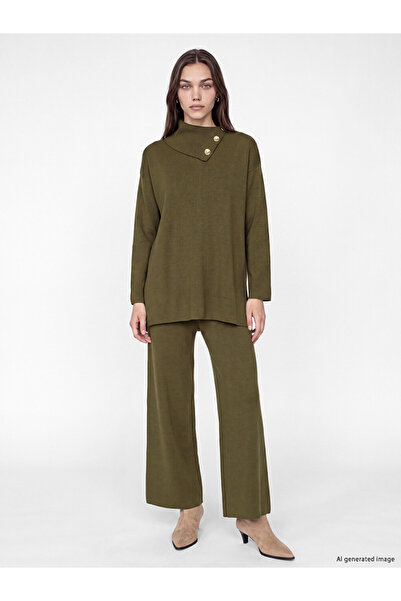LC Waikiki Khaki Elastic Waist Women's Knitwear Trousers