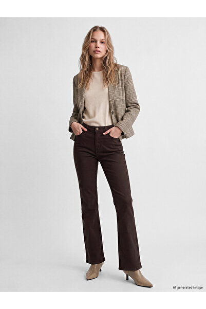 LC Waikiki Brown High Waist Flare Women's Jean Trousers