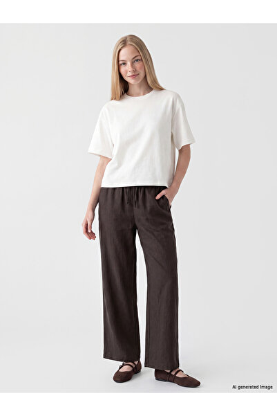 LC Waikiki Brown Wide Leg Women's Trousers with Elastic Waist