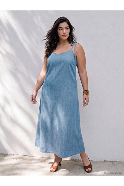 LC Waikiki Blue Rope Strap A-Line Jean Dress