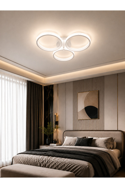 Modavize ARES BEYAZ MODERN TASARIMLI 3LÜ LED PLAFONYER AVİZE -OTURMA ODASI - ...