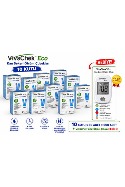 VIVACHEK Strip Şeker Ölçüm Çubuğu 50'li x10 Kutu - Cihaz Hediyeli
