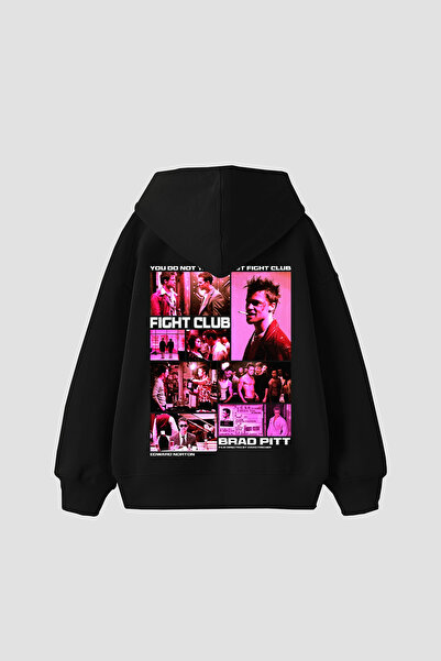 Sekizbiraltı Fight Club Printed Oversize Unisex Black Hoodie
