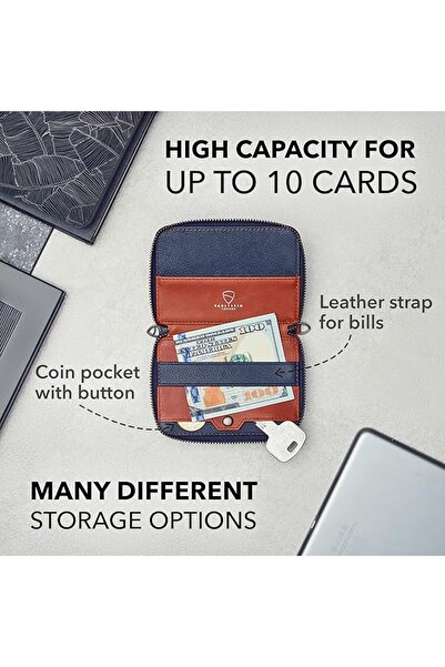 Vaultskin NOTTING HILL Slim Leather Zip Around Wallet, RFID (Black) | Minimal...