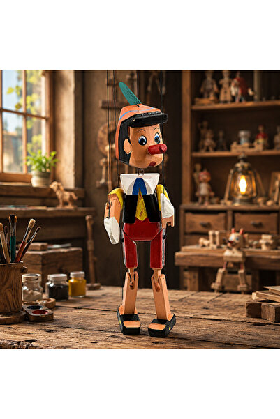 hediyeconcepti Wooden String Puppet Pinocchio Handmade Decorative Movable Mar...