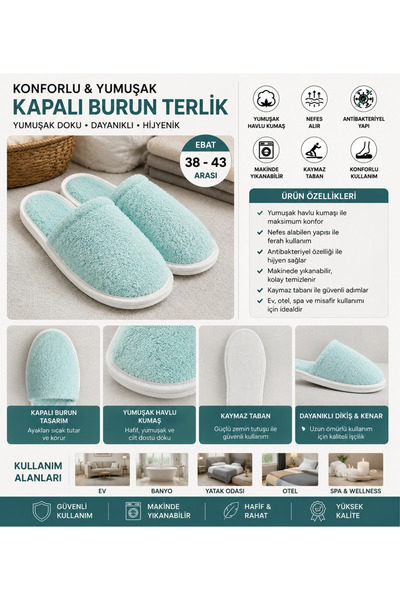 Genel Markalar Kapalı Burun Havlu Ev Terliği Kaymaz Taban Yumuşak Unisex