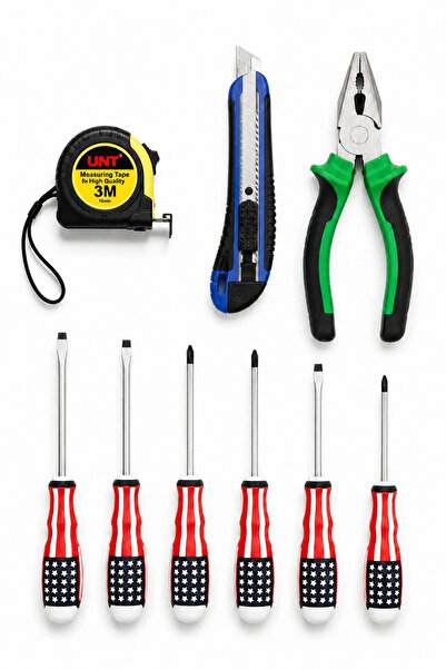 Otto 9 Piece Tool Top Bottom Set , 3 m Tape Measure, Cutter, Universal Pliers...