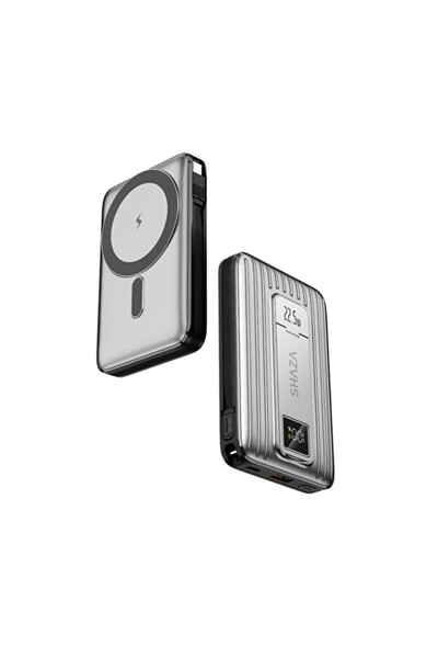 sarıbalon Shaza 10.000 mAh 22.5 W Magsafe Gri Taşınabilir Şarj Cihazı