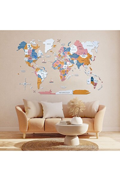 Generic Enjoy The Wood Wooden World Map Wall Decor, Festival Color Travel Wal...