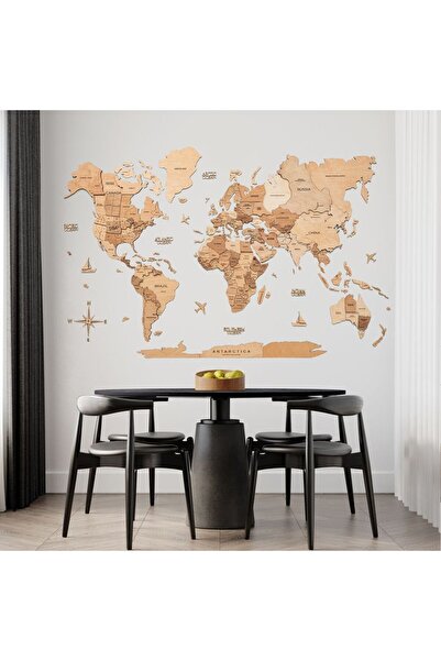 Generic Enjoy The Wood 3D Wooden World Map Wall Decor, Elegant Light Wood Tra...