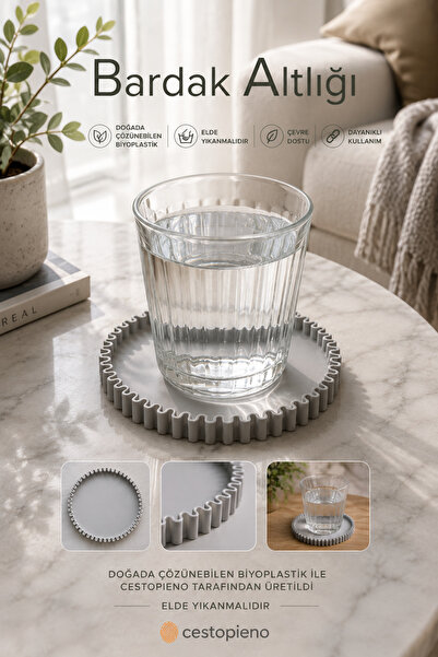 CESTOPİENO Gray Coaster 10 cm Biodegradable Bioplastic Decorative Coaster