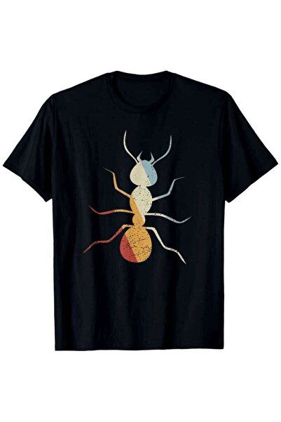 k222 Retro Style Vintage T-Shirt - 100% Cotton, Geometric Ant Design, Round N...
