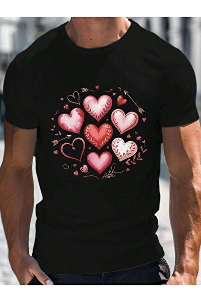 25W تي شيرت رومانسي للرجال من Loveraphic Love Tee للصيف |   طباعة بنمط قلب عي...