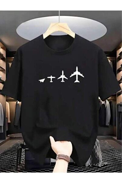 799 Men'S 100% Crew Neck T-Shirt With Airplane Evolution Print, Casual Sports...