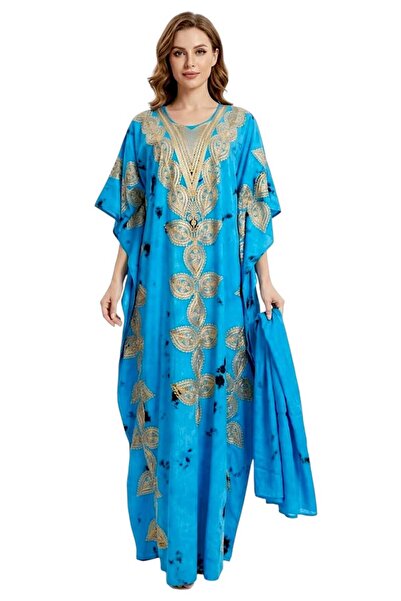 NO BRAND Women's Elegant Kaftan Maxi Dress, Luxury Embroidery with Matching s...