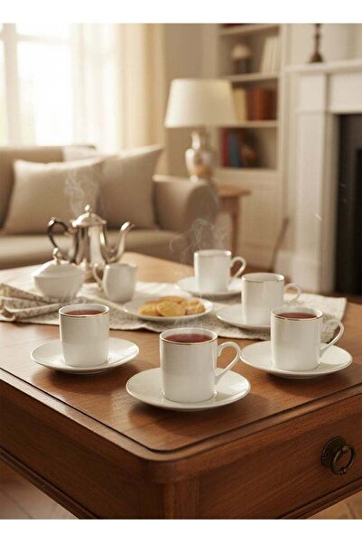 Trust 12-Piece Porcelain Tea Cup & Saucer Set 200ML White/Gold, Set for 6 People