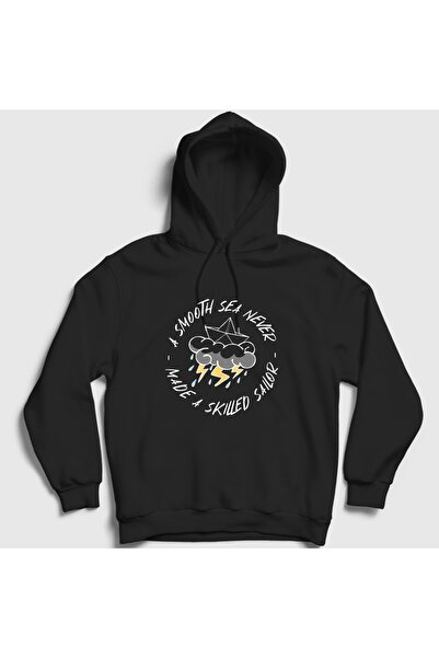 Presmono Unisex Μαύρο Φούτερ με κουκούλα  "A Smooth Sea Never Made A Skilled ...