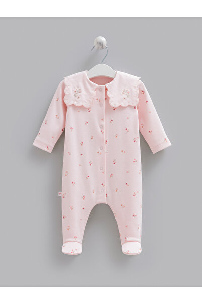 Caramell 100% Cotton Baby Girl Romper, Interlock Fabric, Floral Pattern, Embr...