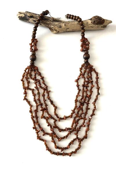 Canan Design Bohem Authentic Multi-Chakra, Wooden Bead Style Necklace (Special Design) 70cm