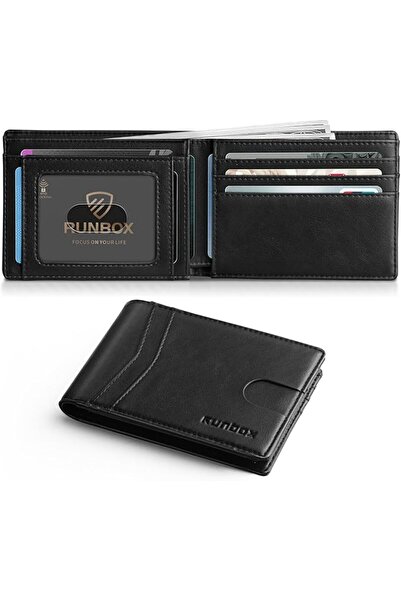 Runbox محفظة رجالية نحيفة من الجلد مع خاصية حجب RFID، محفظة رجالية صغيرة رفيع...