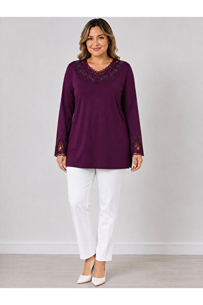 ENGIN Women's Viscose Combed Cotton Long Sleeve Blouse with Embroidery and St...