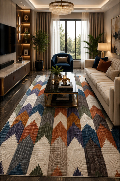 Talvora Home Modern Geometrik Desenli Emboss Kaymaz Taban Halı Yolluk – Yumuş...