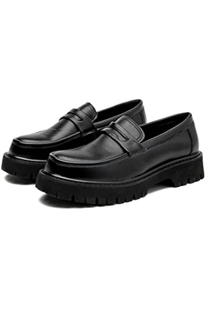 GENERAL Men's Leather Platform Penny Loafers Round Toe Slip-On Non-Slip Lug S...