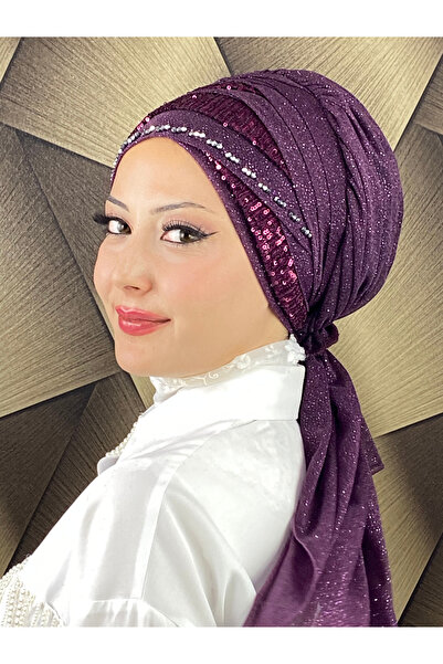 MY UKİYO STORE TESETTÜR PAYETLİ EL İŞLEME BONCUK DETAYLI ABİYE BONE ŞAL