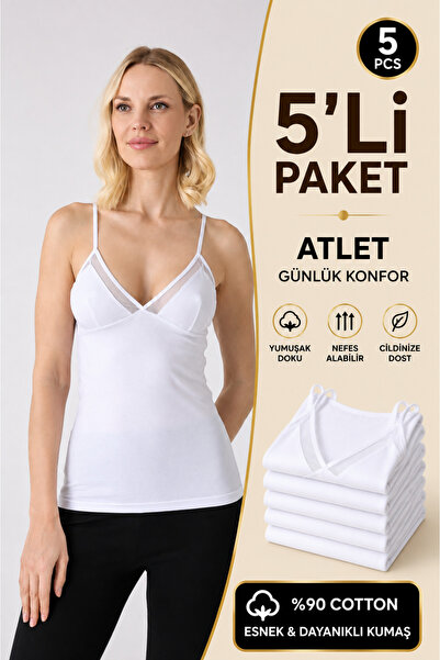 Altınay Women's 5-Pack Chiffon Undershirts - 90% Cotton