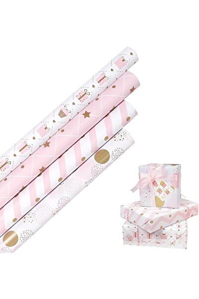 KASTWAVE Pink Wrapping Paper Rolls (4 Rolls) - 19.6inch x 27.5inch Birthday G...
