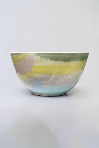Sonmez Art Set of 4 Handmade Ceramic Bowls – Pastel Patterned Bowls for Breakfast, Soup, and Snacks