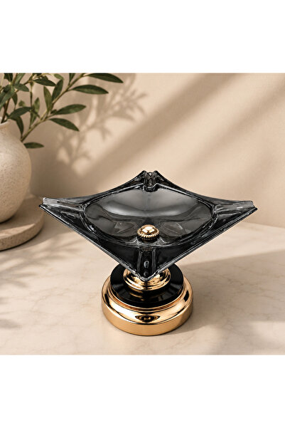 Mihristore Metal Ayaklı Cam Küllük Gold Detay Küllük Dekoratif Küllük