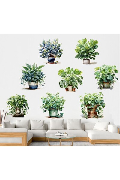 Marsilyan 8-Pack Stickers with Flower Design in Pots () Ilkel-Grp9Y84