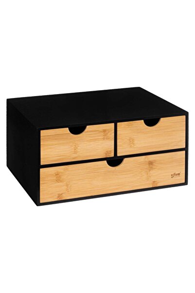 FİVE Organizator dreptunghiular cu 3 sertare din bambus, Negru - Blackbamboo