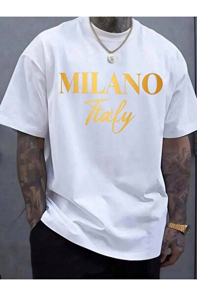 LİNA06 NEW SUMMER MILANO Letter Pattern Print | Round Neck Short Sleeve T-Shi...